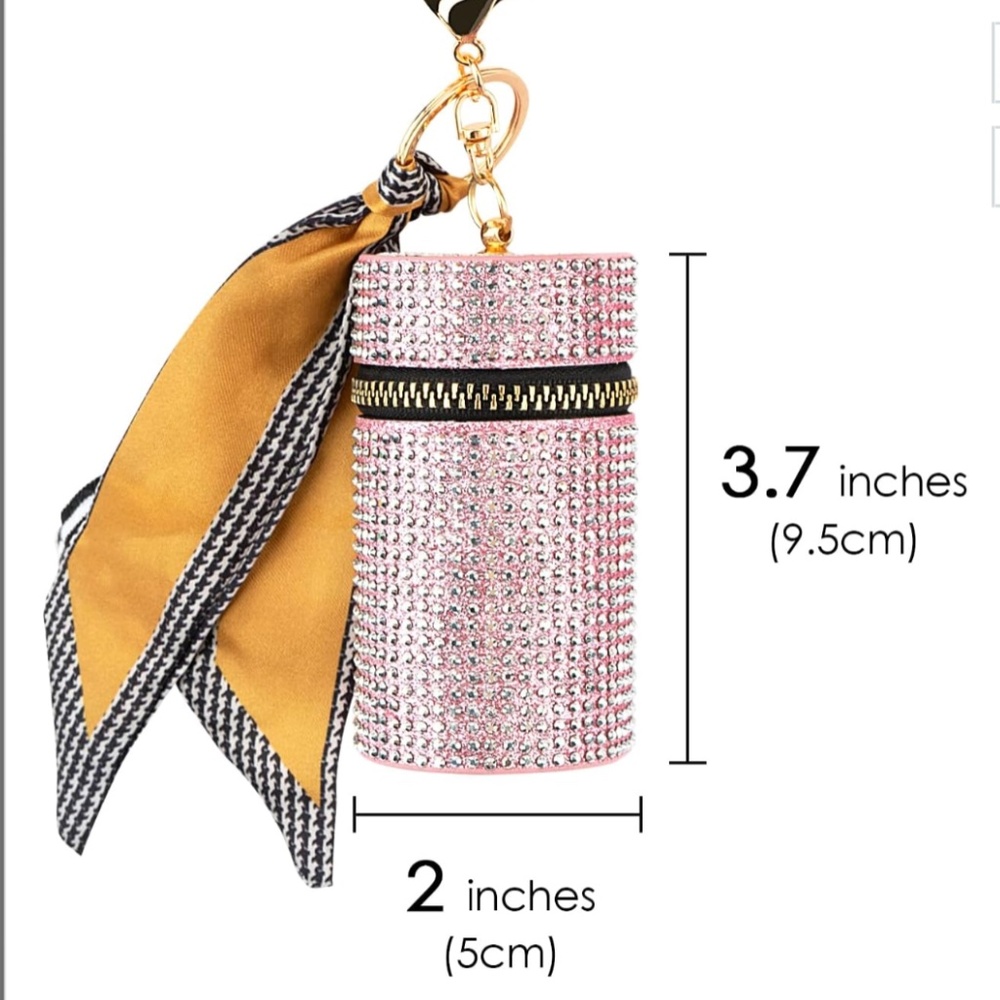 Womens Pink Bling Lipstick Case Bag Charm with Twilly in Pink